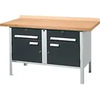 Schäfer Shop PWi 150-0 werkbank met kasten, beuken multiplexplaat, tot 750 kg, B 1500 x D 700 x H 840 mm, antraciet/lichtgrijs