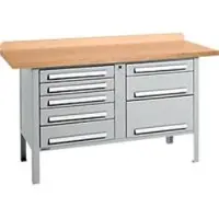 Schäfer Shop Box-type werkbank PWi 150-8, beuken multiplex blad, tot 750 kg, B 1500 x D 700 x H 840 mm, blank aluminium
