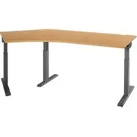 Schäfer Shop hoekbureau ERGO-T 2.0, 135° hoek, aanbouw links, T-voet, B 2165 x D 800 x H 675-895 mm, beuken/antraciet