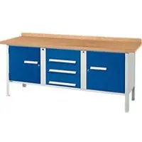 Schäfer Shop Kastenwerkbank PWi 200-4, beuken multiplexplaat, tot 750 kg, B 2000 x D 700 x H 840 mm, lichtgrijs/ gentiaanblauw