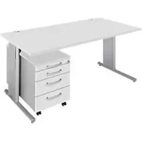 Schäfer Shop 2-delige kantoormeubelset COMBITEC, bureau, B 1600 mm, lichtgrijs/wit aluminium + verrijdbaar ladeblok 1233