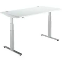 Schäfer Shop Bureautafel DRIVE UP 2, T-poot, rechthoek, tweetraps elektrisch in hoogte verstelbaar, B 1600 mm, lichtgrijs/blank aluminium