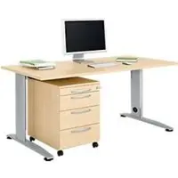 Schäfer Shop Bureautafel LOGIN - C-poot - B 1600 x D 800 x H 660-820 mm + 1 ladeblok - ahorn decor - ons merk