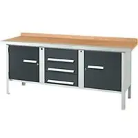 Schäfer Shop Kastenwerkbank PWi 200-4, beuken multiplexplaat, met stalen rand, tot 750 kg, B 2000 x D 700 x H 840 mm, antraciet/lichtgrijs