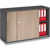 Schäfer Shop schuifdeurkast TETRIS WOOD, 2 OH, incl. stalen sokkel, B 1200 x D 421 x H 800 mm, grafiet/eiken