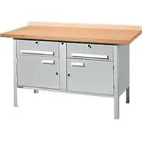 Schäfer Shop Werkbank met kasten PWi 150-0, beuken multiplexplaat, tot 750 kg, B 1500 x D 700 x H 840 mm, blank aluminium