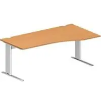 Schäfer Shop desk PLANOVA BASIC, vrije vorm, aanbouw rechts, C-poot, B 1800 x D 1000/800 x H 717 mm, beuken/wit + kabelgoot