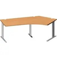 Schäfer Shop hoekbureau PLANOVA BASIC, 135° hoek rechts, C-voet, B 2165 x D 800/800 x H 717 mm, beuken/wit aluminium + kabelgoot