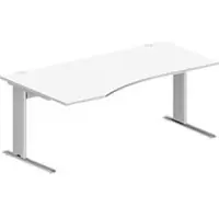 Schäfer Shop Desk PLANOVA BASIC, vrijstaand, aanbouw links, C-poot, B 1800 x D 1000/800 x H 717 mm, wit/wit aluminium + kabelgoot