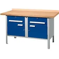 Schäfer Shop PWi 150-0 werkbank met kasten, beuken multiplexplaat, tot 750 kg, B 1500 x D 700 x H 840 mm, gentiaanblauw/blank aluminium