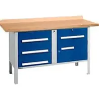 Schäfer Shop Box-type werkbank PWi 150-5, beuken multiplex blad, tot 750 kg, B 1500 x D 700 x H 840 mm, gentiaanblauw