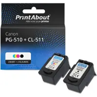 PrintAbout Inktcartridge PG-510 + CL-511 Zwart + 3 kleuren Multipack geschikt voor Canon