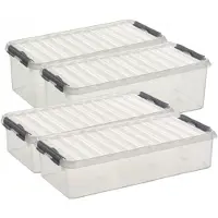 Sunware Q-Line opberg boxen set van 4x stuks - 2 maten - 6.5 en 9.5 liter - kunststof - transparant/grijs