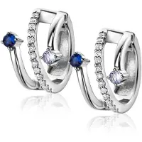 Zinzi 16mm zilveren multi-look oorringen met 3 rijen, bezet met blauwe kleurstenen en witte zirconia's 10mm breed met luxe klapsluiting ZIO2646B