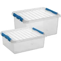 Sunware Q-Line opberg boxen set - 2 maten - 25 en 36 liter - kunststof - transparant/blauw