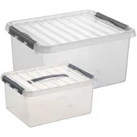 Sunware Q-Line opberg boxen set - 2 maten - 15 en 36 liter - kunststof - transparant/grijs