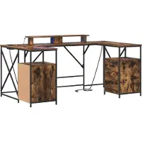 vidaXL Bureau Rook Eiken Bewerkt hout 182 x 101 x 87,5 cm
