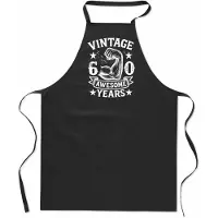 Mijncadeautje Vintage Awesome ** years - Keukenschort - kookschort - 100% katoen - BBQ - verjaardag en feest - cadeau - kado - unisex - zwart - leeftijd - 60