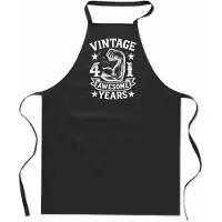 Mijncadeautje Vintage Awesome ** years - Keukenschort - kookschort - 100% katoen - BBQ - verjaardag en feest - cadeau - kado - unisex - zwart - leeftijd - 41