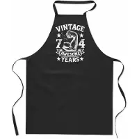 Mijncadeautje Vintage Awesome ** years - Keukenschort - kookschort - 100% katoen - BBQ - verjaardag en feest - cadeau - kado - unisex - zwart - leeftijd - 74