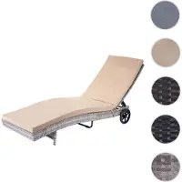 Mendler Zonneluier HWC-D80, tuinstoel, relaxstoel, ligbed, polyrotan, grijs, kussen beige