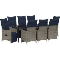 vidaXL Tafel en stoelen set met kussen 9 pcs Grijs PE Riet