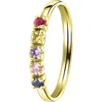 Lucardi 14 karaat geelgouden ring 5 multicolor zirkonia's