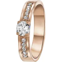 Lucardi Dames Gerecycled stalen roseplated aanzoeksring florence zirkonia - Ring - Staal - Rosékleurig - 21 / 66 mm