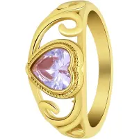 Lucardi Dames vintage ring met hart paars †“ Maat 47 †“ 15mm - Ring - Cadeau - Staal goldplated - Goudkleurig