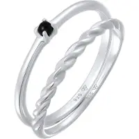 Elli - Ring - Dames Stack Set Klassiek Gedraaid met synth. Parel in 925 Sterling Zilver - Dames
