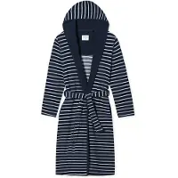 Schiesser Badjas lang 'Feather Terry' navy / wit