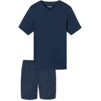 Schiesser Pyjama lang ' Schlafanzug kurz - Casual Essentials ' blauw