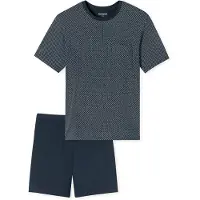 Schiesser Pyjama lang 'Schlafanzug kurz - Comfort Essentials' nachtblauw / offwhite
