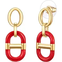 Lulu & Jane Oorbellen goudgeel / rood
