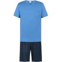 Mey Pyjama kort 'Micro Blue' navy / hemelsblauw / wit