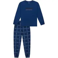 Schiesser Nachtkledij royal blue/koningsblauw / wit