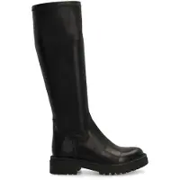 Manfield Zwarte hoge leren stretch laarzen | Maat 42