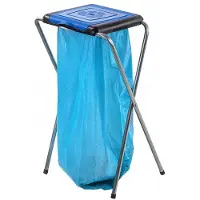 Kadax Standaard voor afvalscheiding, stabiele afvalzakhouder met kunststof deksel, vuilniszakstandaard, afvalemmer, vuilniszakhouder, vuilnisstandaard (enkel, blauw)