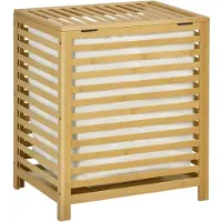 Aosom -Wäschekorb-Bambus, Polyester-50L x 36B x 60H cm-Naturholz
