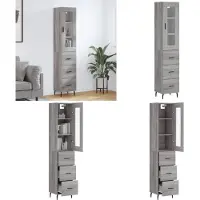 vidaXL Hoge kast 34,5x34x180 cm bewerkt hout grijs sonoma eikenkleurig - Hoge Kast - Hoge Kasten - Dressoir - Buffetkast