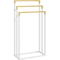 Kleankin -Handtuchhalter-Stahl, Bambus-45L x 22,5B x 86H cm-Weiß