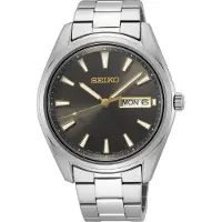 Seiko quartz zilver heren horloge met zwarte wijzerplaat & roestvrij stalen band