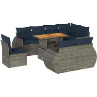 vidaXL 9-delige Loungeset met kussens poly rattan grijs