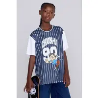 Coolcat T-shirt Chun Lee blauw / wit Meisjes Polyester Ronde hals Printopdruk - maat 110/116