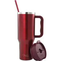 MILU Tumbler 1200ml met Rietje en Handvat | 24u Koud / 48u Ijs / 12u Heet | Dubbelwandige Isolatie Thermosbeker Koffie Voor in de Auto | Thermos Beker Travel Mug to go (Berry)