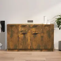 vidaXL Dressoirs Set 3 Stuks Gerookt Eiken Minimalistisch Design - Dressoir - Houten Kast - Opbergruimte - Tv Stand