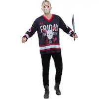 Smiffys - Friday The 13th, Hockey Top Kostuum Top - L - Rood/Zwart