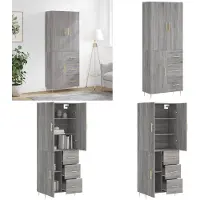 vidaXL Hoge kast 69,5x34x180 cm bewerkt hout grijs sonoma eikenkleurig - Hoge Kast - Hoge Kasten - Dressoir - Buffetkast