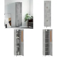 vidaXL Hoge kast 34,5x34x180 cm bewerkt hout betongrijs - Hoge Kast - Hoge Kasten - Dressoir - Buffetkast
