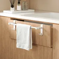 Emke Handdoekrek RVS - Uittrekbaar 44-63 cm - Hangend - Zonder Boren - Handdoekhouder met Haak - Wit